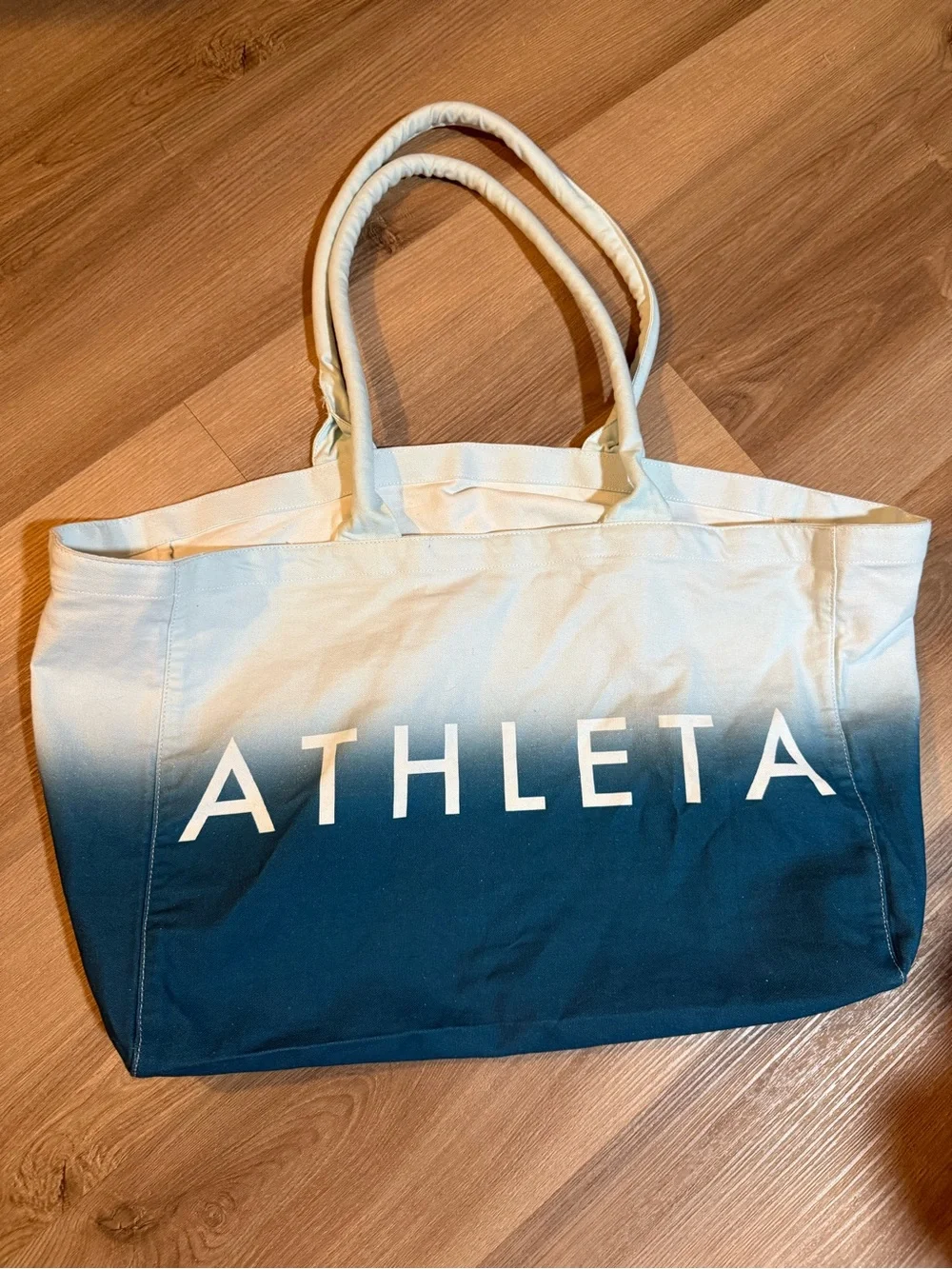 Athleta Ombre Canvas Tote in Cream and Blue